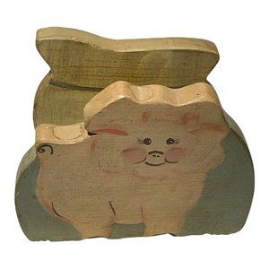 Vintage Solid Wood Pig Napkin Holder Country Farmhouse Kitchen Decor